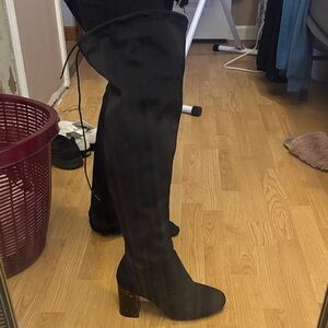 Black Knee-High Boots with Block Heel